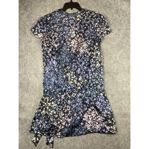 BCBGMAXAZRIA Blouse Womens Medium Purple Pink 100% Silk Floral Wrap Around - Picture 10 of 11